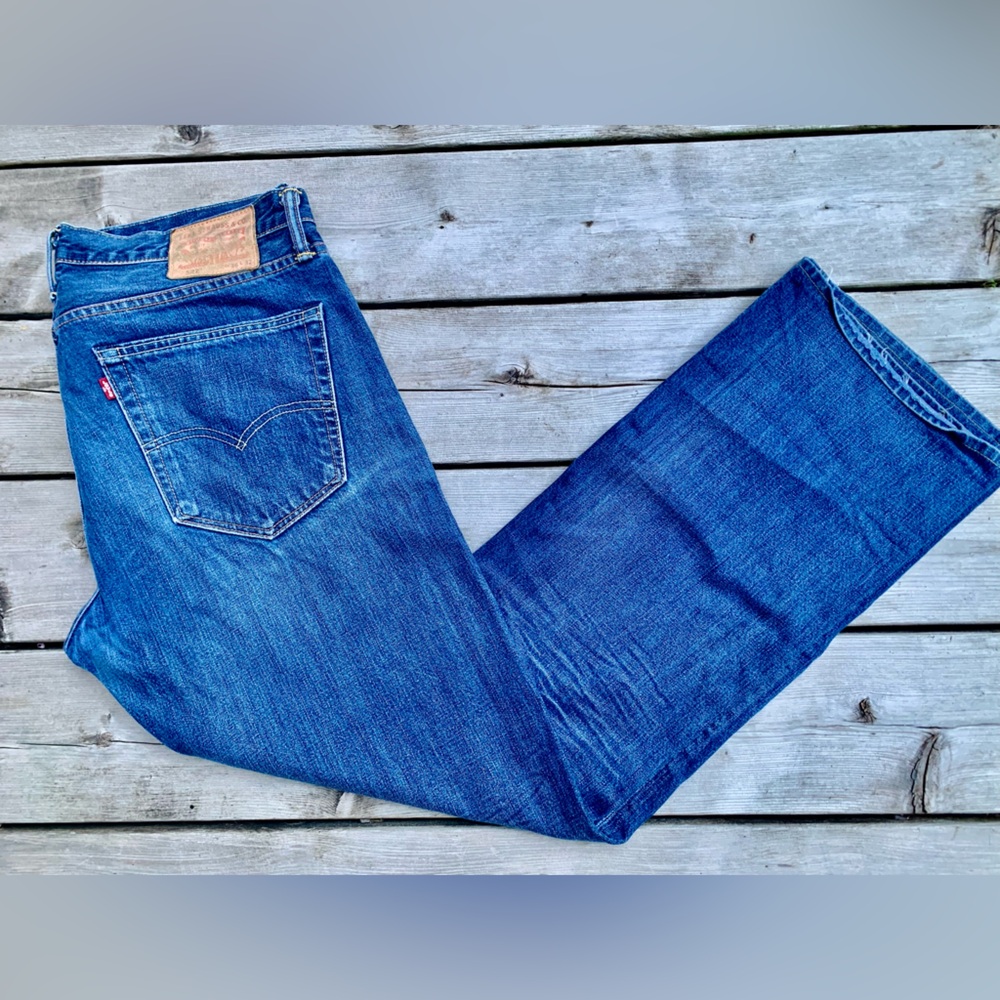 Levi’s 527 Denim Jeans 36x32 Cowboy Cut Bootcut Low Rise Blue Faded Distressed - Picture 5 of 6